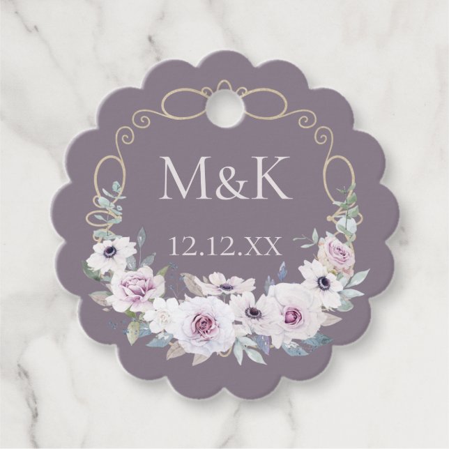 Violett Rose Blumenkranz mit Monogramm Geschenkanhänger (Vorderseite)