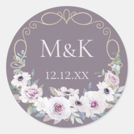 Violett Rose Blumenkranz mit Monogramm Runder Aufkleber