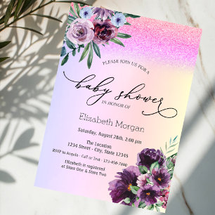Violett-Rose, Glitzer-Bokeh-Kinderdusche Einladung