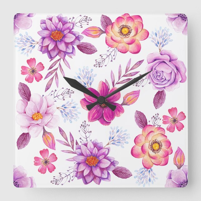 Violett-Rose Quadratische Wanduhr (Vorderseite)
