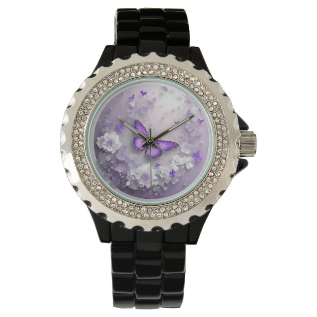 Violett-Schmetterlingsthema Armbanduhr (Vorderseite)