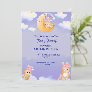 Violett und Beige Wasserfarben Babydusche Einladun Einladung