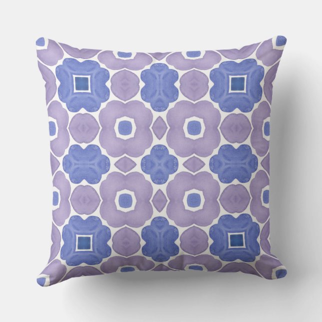 Violett und blaues Wasserfarbmuster Kissen (Rückseite)