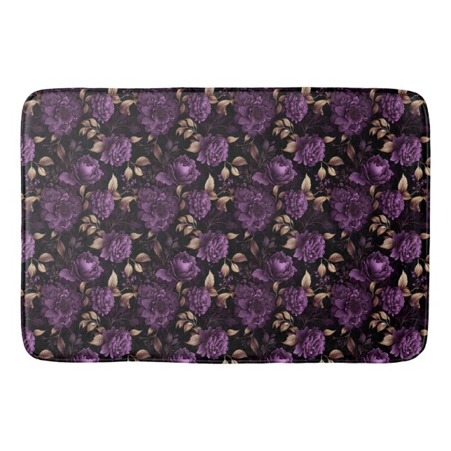 Violett und Gold dunkelgotisches botanisches Muste Badematte (Vorderseite)