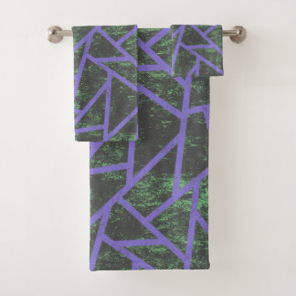 Violett und grünes Mosaik Badhandtuch Set