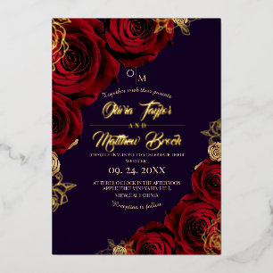 Violett und Rote Blume Hochzeit Gold Foil Folieneinladung