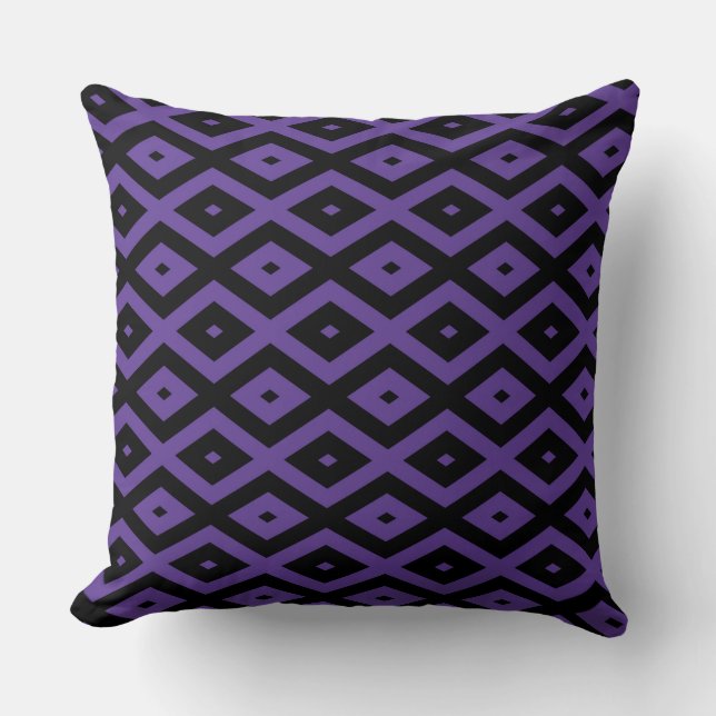 Violett und schwarzes Rautenmuster Kissen (Vorderseite)