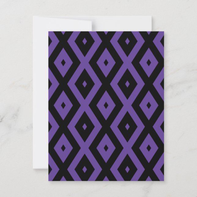 Violett und schwarzes Rautenmuster RSVP Karte (Vorderseite)