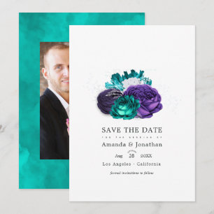 Violett und türkisfarbenes Foto Hochzeitsfeiern Ge Save The Date