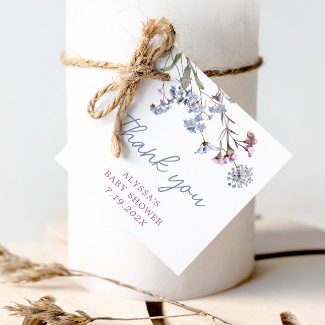 Violett Vintage Wildblume Kinderdusche Geschenkanhänger (Violet Vintage Wildflower Baby Shower Favor Tags)