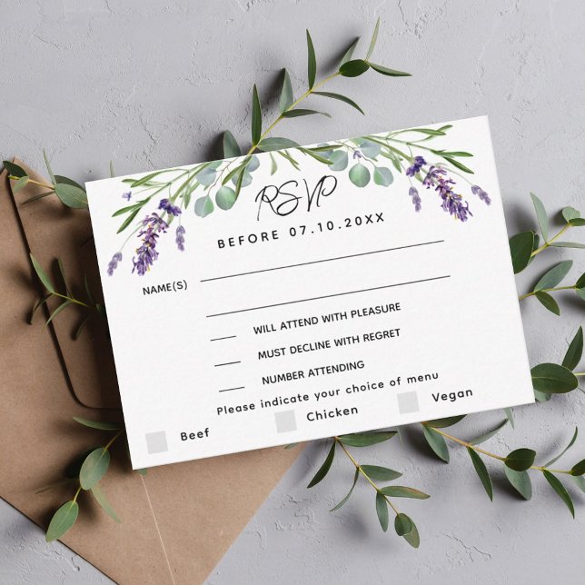 Violett Violett Hochzeitsmenü Antwort RSVP Karte (Von Creator hochgeladen)