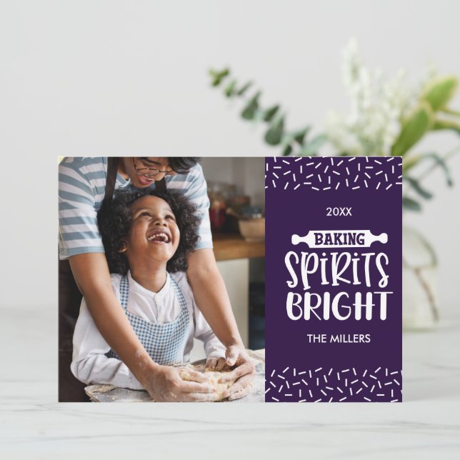 Violett | Weihnachtsgebäck Foto Feiertagskarte (Stehend Vorderseite)