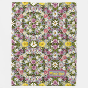 Violett Weiße und rosa Blume Fleecedecke