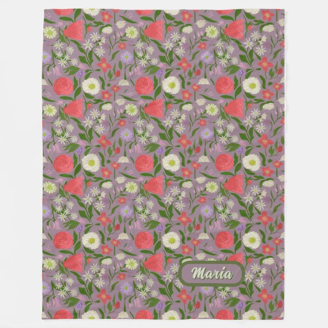 Violett Weiße und rosa Blume Fleecedecke (Vorderseite)