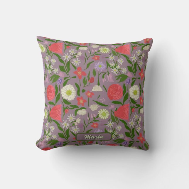 Violett Weiße und rosa Blume Kissen (Vorderseite)