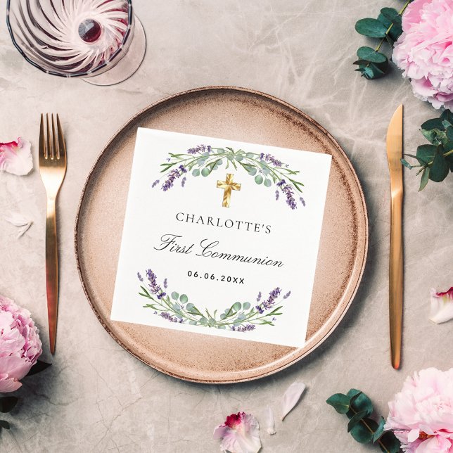 Violettblüten aus Lavendel Erste Kommunion Serviette (Von Creator hochgeladen)