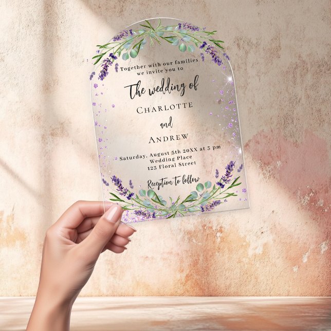 Violettblütenblüten Eukalyptusfrühstück Acryleinladungen (Von Creator hochgeladen)