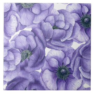 Violette Anemone Blume Aquarellmuster Fliese