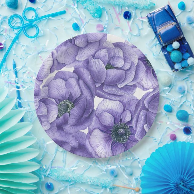 Violette Anemone Blume Aquarellmuster Pappteller (Party)