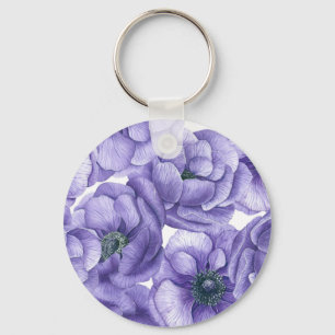 Violette Anemone Blume Aquarellmuster Schlüsselanhänger