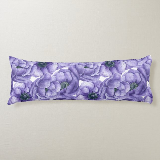 Violette Anemone Blume Aquarellmuster Seitenschläferkissen (Vorderseite)