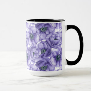 Violette Anemonen-Blumen Aquarell-Muster Tasse