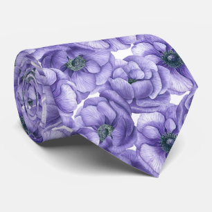Violette Anemonenblumen Wasserfarben Muster Krawatte