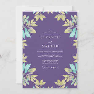 Violette Aqua-Blatt-Hochzeit Einladung