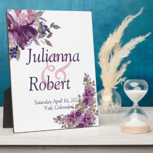 Violette Aquarell-Blumen-Hochzeitstafel Fotoplatte