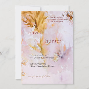 Violette Aquarell-Herbstblätter-Hochzeit Einladung