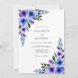 Violette Blaue Botanische Romantische Hochzeit Einladung