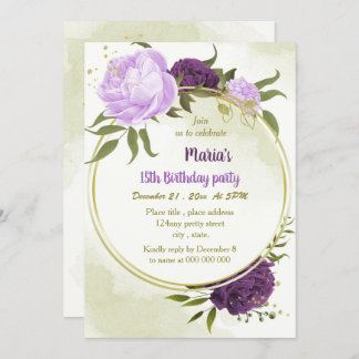 violette blühende grüne Blätter Geburtstag Einladung