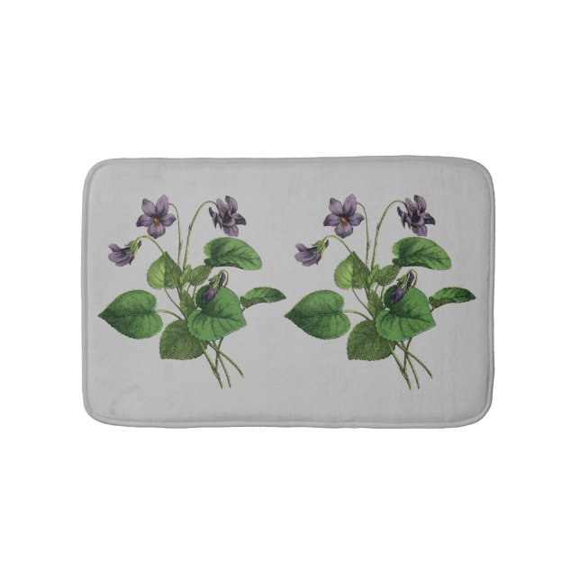 Violette Blume Hübsche botanische Flora Grau Badematte (Vorderseite)