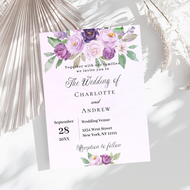 Violette Blume Rose Grüne Hochzeit Einladung (Von Creator hochgeladen)