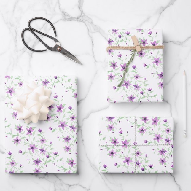 Violette Blumen auf dem Weinberg Geschenkpapier Set (Vorderseite)