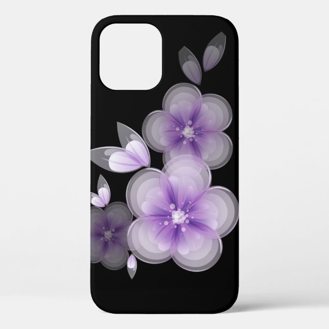 Violette Blumen auf schwarz Case-Mate iPhone Hülle (Rückseite)