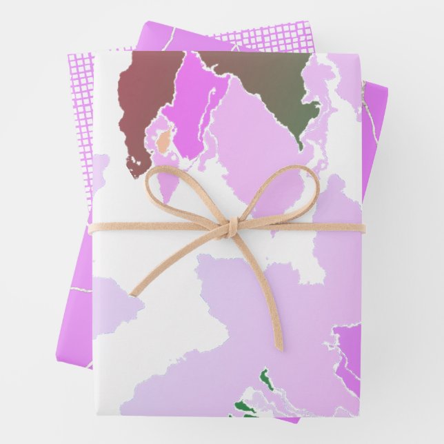 Violette Blumen auf Weiß Geschenkpapier Set (Beispiel)