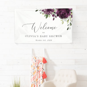 Violette Blumen, Blume Pflaume, Babydusche Empfang Banner