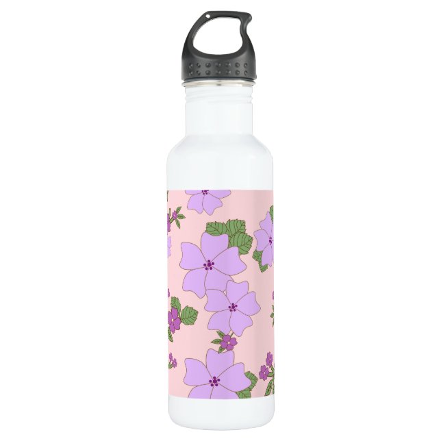 Violette Blumen, Blumenmuster, Muster von Blume Edelstahlflasche (Vorderseite)