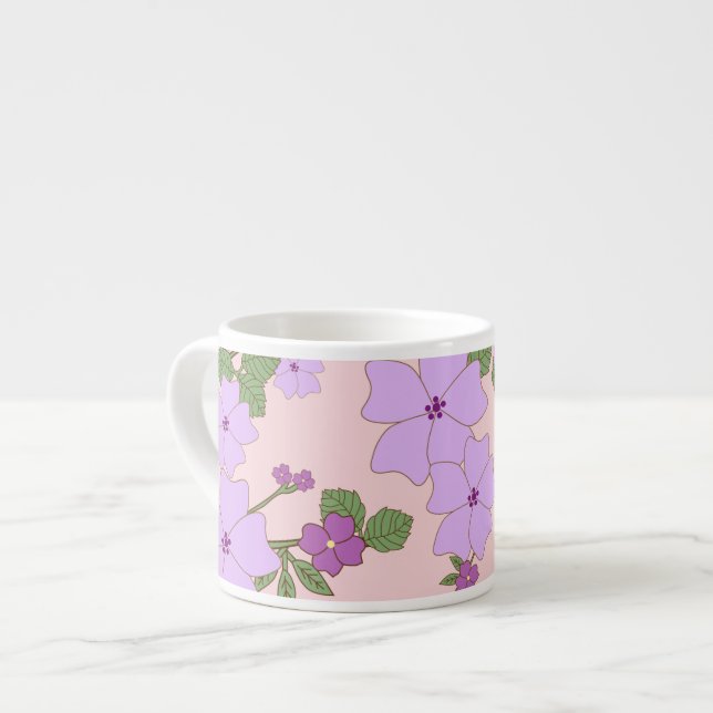 Violette Blumen, Blumenmuster, Muster von Blume Espressotasse (Vorderseite Links)