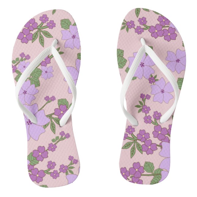 Violette Blumen, Blumenmuster, Muster von Blume Flip Flops (Fußbett)