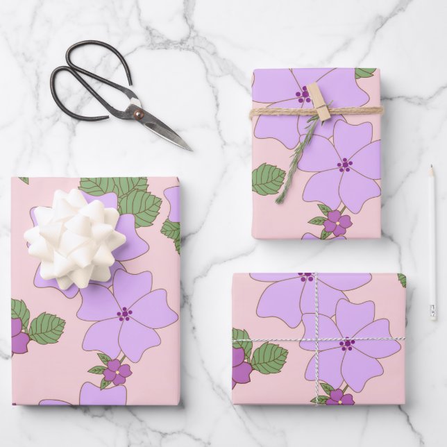Violette Blumen, Blumenmuster, Muster von Blume Geschenkpapier Set (Vorderseite)