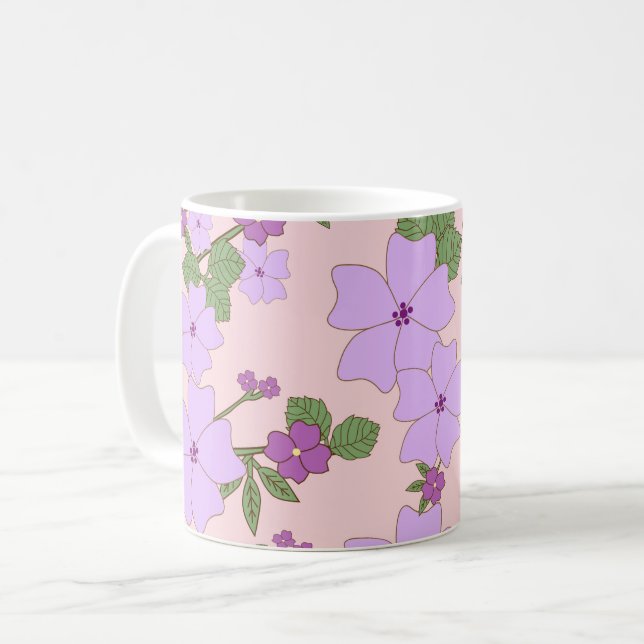 Violette Blumen, Blumenmuster, Muster von Blume Kaffeetasse (Vorderseite Links)