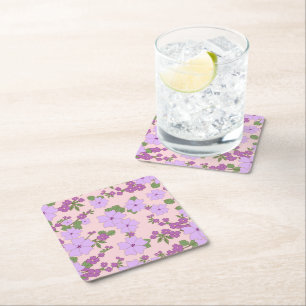 Violette Blumen, Blumenmuster, Muster von Blume Rechteckiger Pappuntersetzer