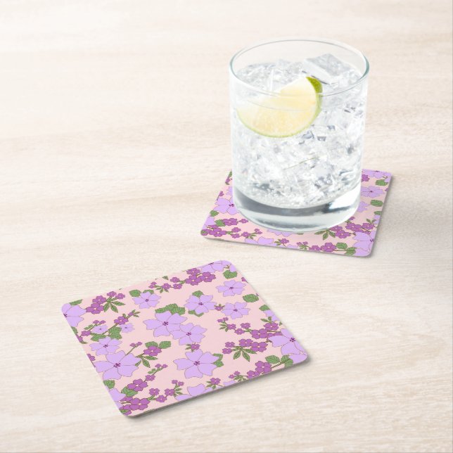 Violette Blumen, Blumenmuster, Muster von Blume Rechteckiger Pappuntersetzer (Vor Ort)