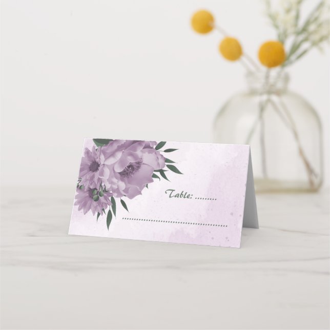 violette Blumen botanische Hochzeit Platzkarte (Vorderseite)