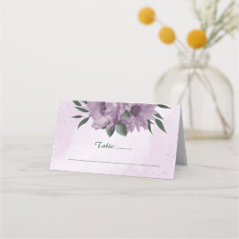 violette Blumen botanische Hochzeit Platzkarte