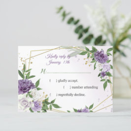 violette Blumen botanisches Gold geometrisch RSVP Karte