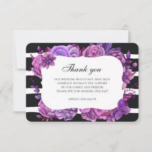 Violette Blumen danke. Blumenzettel Einladung