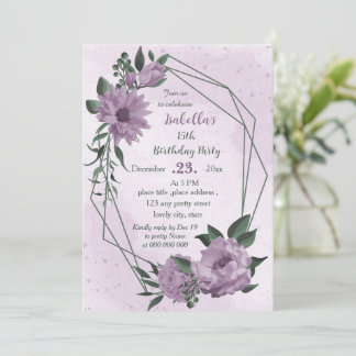 violette Blumen, geometrischer Geburtstag Einladung